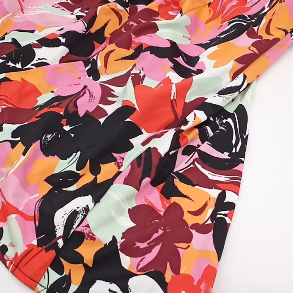 Swim‎ Solutions Floral Botanical Beauty Bow Front Swimdress Black Multicolor 24W - Picture 5 of 14